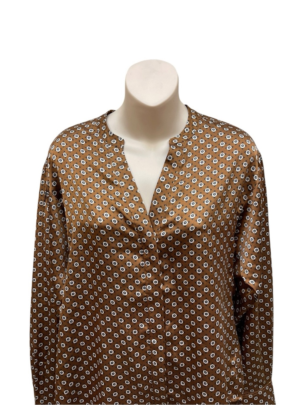 Sanctuary Relaxed Modern Blouse Brown Floral Hidden Button Top Size Small - Picture 2 of 9